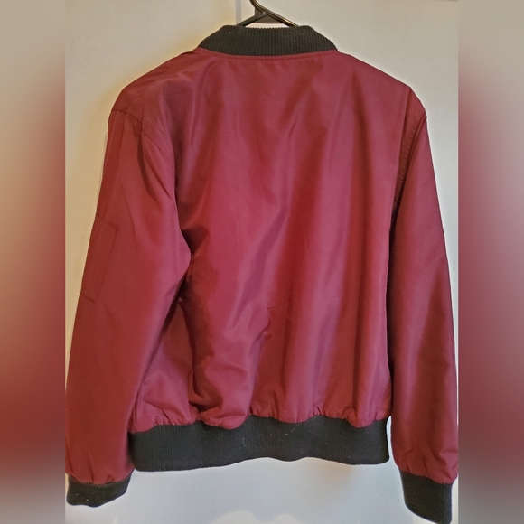 Woman Burgundy Bomber Jacket - Picture 3 of 4